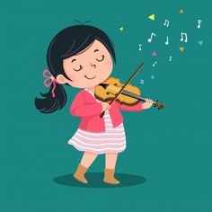 Bambini divertenti che eseguono musica | Vettore Premium Girl Playing Violin, Music Doodle, Sweet Illustration, Playing Violin, Music Logo Design