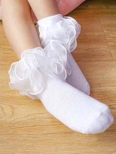 White Casual   Cotton Plain Crew Socks  Slight Stretch  Kids Socks & Tights Shoes Coquette, Animal Print Socks, Vogue Kids, Frilly Socks, Ruffled Socks, Floral Lace Shorts, Dinosaur Earrings, Non Slip Socks