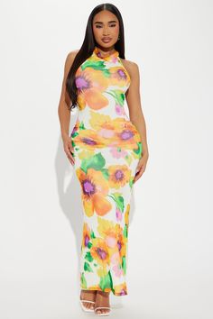 Available In Blue/combo And Orange/combo. Printed Mesh Maxi Dress High Cowl Neck Halter Adjustable Back Strap Lined Disclaimer Print Placement May Vary Self: 96% Polyester 4% Spandex Lining: 100% Polyester Imported | Whimsical Floral Charm Maxi Dress in Orange size Small by Fashion Nova Fitted Multicolor Maxi Dress For Spring, Fitted Multicolor Floral Print Maxi Dress, Fitted Multicolor Print Maxi Dress For Spring, Spring Multicolor Print Stretch Dress, Spring Stretch Multicolor Print Dress, Spring Multicolor Stretch Dress, Mesh Maxi Dress, Print Placement, Back Strap