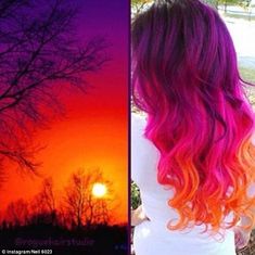 Sunset Hair Color, Cheveux Oranges, Sunset Hair, Galaxy Hair, New Hair Trends, Rainbow Hair Color, Cute Hair Colors, Hair Color Crazy, Beautiful Hair Color