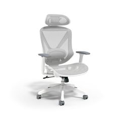 a white office chair with wheels and armrests, on an isolated white background