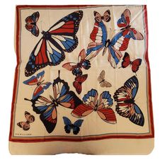 New! R M Williams 100% Silk Square Scarf Hand Rolled Red White Blue Butterfly Mosaic was just added to eBay. Check it out! #eBay #eBaySeller Red Floral Print Silk Scarf For Summer, Banana Shop, Vintage Multicolor Silk Scarf With Bandana Print, R.m. Williams, Red Floral Print Silk Scarf, Butterfly Mosaic, Vintage Silk Rectangular Scarf, Vintage Multicolor Rectangular Silk Scarf, Anna Banana