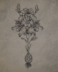 a black and white drawing of some flowers