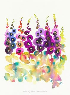 watercolor painting of colorful flowers on white paper