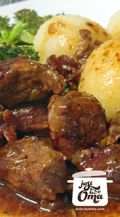 meat and potatoes with broccoli on a plate