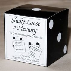 a black box with white dots on it that says shake loose and close to memory