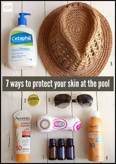 Key to ageless and youthful skin? Limit sun exposure. Here's seven ways to protect your skin when you are at the pool - keeping your exposure to a minimum. Anti Wrinkle Skin Care, Skin Care Wrinkles, Skin Lotion, Baby Skin Care, Sun Exposure, Skin Cleanser Products, Youthful Skin, Anti Aging Skin Products