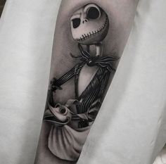 Jack Skeleton Tattoo, Thigh Piece Tattoos, Jack Skellington Tattoo, Halloween Tattoos Sleeve, Jack Tattoo, Tiger Tattoo Sleeve, Shamrock Tattoos, Nightmare Before Christmas Tattoo, Skeleton Tattoo