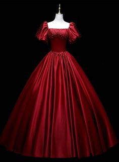 Wine Red Satin Beaded Ball Gown Sweet 16 Dress, Wine Red Evening Formal Dress Ball Gown Sweet 16, Prom Dress Burgundy, A Line Prom Dress, Evening Party Gowns, Burgundy Prom Dress, Formal Evening Dress, Rich Burgundy, Formal Dresses Short, Prom Dress Shopping