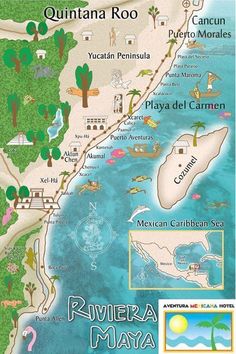 the map of quintaa roo, mexico with all its attractions and locations