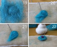 four pictures showing how to make a felt flower