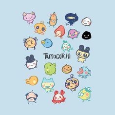 an image of cartoon character stickers on a blue background with the words tumbicotchi