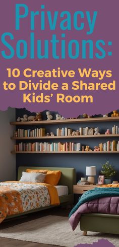 Image of a creative room divider in a shared kids' bedroom. Private Shared Bedroom, Cool Shared Bedroom Ideas, Divide A Small Bedroom Into Two, Bedroom Seperation Ideas Beds, Room Dividing Bunk Beds, Sibling Split Bedroom, Dividing Small Bedroom Into Two, Diy Bedroom Divider Ideas, Privacy Shared Bedroom