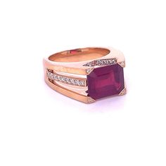 Vintage Ring 3.80 Ct Emerald Shape Natural Ruby , Solid 18k Rose Gold , Vintage Ring , Hand Made , Free Ring Resizing ~~ S e t t i n g ~~ Solid 18k Rose Gold 12.20 grams Ring Size 6.5,6.75,7,7.25,7.5;7 US ~~ Stones ~~ Main Stone: Emerald Shape Natural Ruby In Weight Of 3.80 Ct (Approx.) Color - Red Side Stones: Round Shape Natural Diamond In Weight Of 0.42 Ct (Approx.) Clarity - Vs1 Color - F Feel free to contact us for inquiries and consultation and special requests. The item will be shipped in Rose Gold Ruby Ring For Anniversary, Rose Gold Ruby Rings For Proposal, 14k Rose Gold Rings With Accent Stones, Rose Gold Sapphire Ring With Diamonds For Formal Events, Rose Gold Sapphire Ring With Diamonds For Formal Occasions, Formal Rose Gold Sapphire Ring With Diamonds, Formal Rose Gold Ruby Ring, Rose Gold Proposal Ring Fine Jewelry, Formal Rose Gold Ruby Ring With Diamond