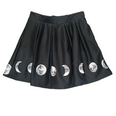 Moon Phase Border Skirt Brand New With Tag. Moon Phase Border Skirt Do New Skirts Send You Over The Moon? Fancy That! This Skirt Just So Happens To Feature A Moon Phase Border At The Hem! Features An Elasticated Waistband, Stretch Fabric Hip Pockets. 95% Polyester; 5% Spandex Wash Cold; Dry Low Length: 18" Waist Measures 14:. Measures Lay Flat Across. Pastel Goth Skirt, Jimin Concert, Character Challenge, Goth Skirt, Moon Halloween, Oc Character, Dark Style, Grunge Art, Plain Dress