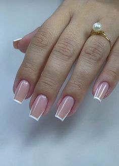 Classy Gel Nails, Square French Tip, French Tip Nail Ideas, Tip Nail Ideas, Gel French Manicure, Square French, Nails Love, French Nail Designs