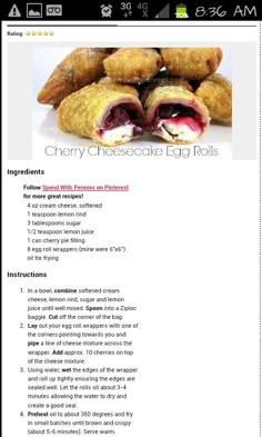 the recipe for cherry cheesecake egg rolls