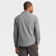 Men's Casual Fit Long Sleeve Button-Down Shirt - Goodfellow & Co™ Heather Gray S Relaxed Fit Long Sleeve Flannel Shirt With Button Closure, Classic Long Sleeve Flannel Shirt With Button Closure, Casual Shirt With Button Cuffs For Fall Gatherings, Fall Casual Shirt With Button Cuffs, Fall Shirt With Button Cuffs For Casual Gatherings, Winter Button-up Shirt With Relaxed Fit, Fall Shirt With Roll-up Sleeves For Casual Gatherings, Fall Casual Shirt With Roll-up Sleeves, Winter Shirt With Buttons And Relaxed Fit