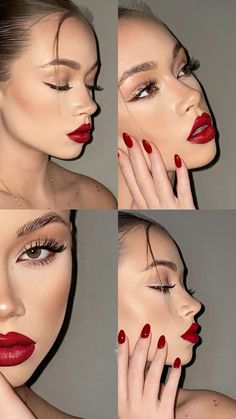 Makeup Inspo Red Lip, Night Out Makeup Red Lips, Red Lip Makeup Look Aesthetic, New Years Eve Makeup Red Lips, Dark Feminine Makeup Red Lips, Holiday Nail Ideas, Summer Holiday Nails