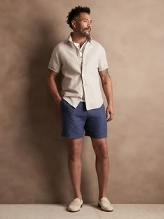 7" Linen Short | Banana Republic Mens Vacation Outfits, Summer Fits Men, Linen Shirt Outfit, Spring Outfits Men, Dad Fashion