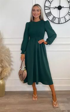 Beautiful solid long sleeve midi dress in greenPerfect for winterpartyoffice or casual drinks with friends Stretchy Midi dress Long sleeveElastic top Wedding GuestLongPartyGoing OutWinterLong Sleeve Long Sleeves Midi Dress, Winter Wedding Outfits For Guest, Autumn Wedding Guest Outfit, Winter Wedding Dress Guest, Brunch Dresses, Wedding Guest Outfit Winter, Midi Dress Long Sleeve, Winter Wedding Guest, Dress Code Casual