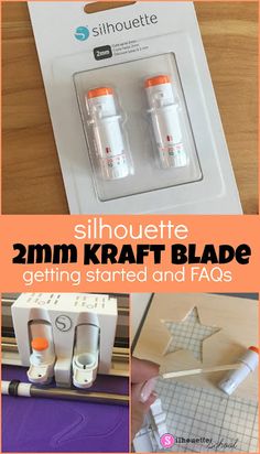 the packaging for two small kraft blades is shown in three different pictures