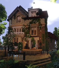 a large house with lots of trees and bushes around it