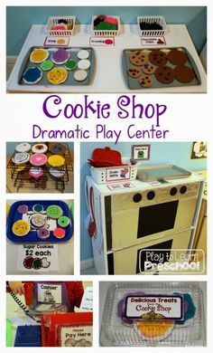 the cookie shop dramatic play center is filled with cookies, doughnuts and cupcakes