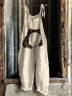 Ancient Japanese Art, Linen Overalls, Hedgehog Print, Vintage Jumpsuit, Loose Jumpsuit, Mode Boho, Art Japonais, White Jumpsuit, Casual Jumpsuit