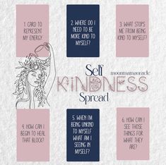 a poster with the words self kindness spread in different colors and styles, including flowers