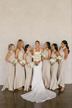 Minimalist Bridesmaids Dresses, Almond Color Bridesmaid Dresses, Modern Wedding Bridesmaid Dresses, Off White Bridal Party, Neutral Wedding Party Groomsmen, Almond Bridesmaid Dresses, Timeless Wedding Bridesmaid Dresses, Wedding Color Schemes Timeless, Cream Bridesmaid Dresses Ivory