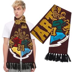 Harry Potter Hogwarts Scarf Stay Warm On Your Next Trip To Hogsmeade And Represent Your School With Pride. This Knit Scarf From Harry Potter Features "Hogwarts" Text Design And The Crest On Each End With Black Tassels. Acrylic 80" Long Imported Hogwarts Scarf, Harry Potter Gryffindor Scarf, Harry Potter Knit, Gryffindor Scarf, Harry Potter Scarf, Slytherin Harry Potter, Harry Potter Gryffindor, Logo Knit, Harry Potter Hogwarts