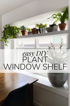 an easy diy plant window shelf with potted plants