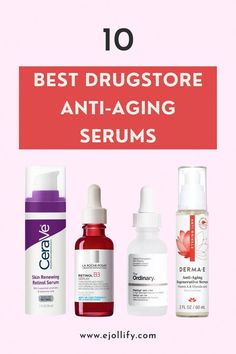 These are the best drugstore anti-aging serums to deal with aging skin, wrinkles, hyperpigmentation, and dullness. Make Your Own Skincare, Reverse Wrinkles, Diy Face Wash, Best Anti Aging Serum, Natural Anti Aging Skin Care, Chemical Exfoliation, Face Serums, Skin Wrinkles