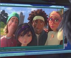 a person is looking at a television screen with cartoon characters on it, and the image appears to be animated