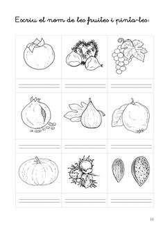 the spanish worksheet for learning how to write and draw fruits, vegetables, and berries