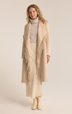 Wrap yourself in cozy luxury with this fringe coat, made from dense pile melton fabric for a plush, cushioned feel. Featuring a shawl collar and open front with playful fringe accents, it's the perfect midweight layer for adding texture and warmth to your fall wardrobe. Z SUPPLY Women's Alchemist Fringe Coat, Natural, Extra Large Fringe Coat, Fringe Coats, Cozy Luxury, Fawn Design, Sparkle Shoes, Long Sleeve Midi, Fall Wardrobe, Shawl Collar, Outerwear Jackets