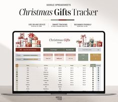 a christmas gift tracker displayed on a laptop