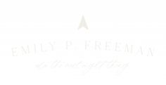 the logo for emily p freeman is shown on a white background with an arrow