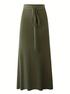 Lasaky - High-Waisted Midi Skirt with Side Slit and Waist Tie Detail A Line Long Dress, Skirts Casual, Ribbed Skirt, Skirts Midi High Waisted, Wrap Around Skirt, Split Skirt, Vintage Fits, Women Long Dresses, Types Of Skirts