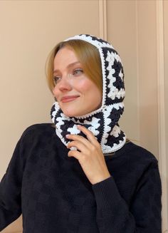 Elevate your winter style with our Granny Square Balaclava in a timeless black and white color combination! This meticulously handcrafted crochet balaclava is made from a premium blend of 55% cotton and 45% pac, ensuring both warmth and breathability. The classic color combination adds a sophisticated and versatile touch to your cold-weather look. Free Shipping Whether you're hitting the slopes or simply braving the winter chill, stay warm, chic, and protected with our Granny Square Balaclava. I Fitted Crochet Winter Hat, White Crochet Winter Hat For Cold Weather, Black One Size Crochet Hat For Winter, Black One-size Crochet Hat For Winter, One Size Black Crochet Hat For Winter, Winter Acrylic Yarn Bonnet One Size, Black One Size Crochet Winter Hat, Fitted Bonnet For Cold Weather And Winter, White Knitted Balaclava For Cold Weather