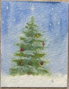 a watercolor painting of a christmas tree