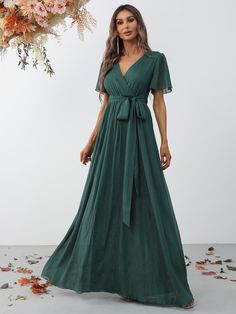 Dark Green Bridesmaid Dress, Latest Bridesmaid Dresses, Cute Formal Dresses, Green Bridesmaid, Butterfly Sleeves, Chiffon Bridesmaid, Groom Dress, Wedding Bridesmaid Dresses, Chiffon Fabric