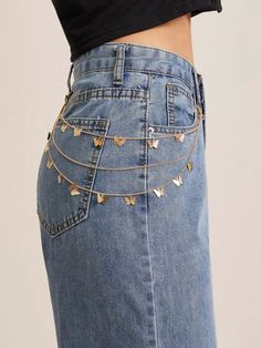 Metal Butterfly Chain Belt | ROMWE Gold Bottoms For Summer Festival, Gold Waist Chain For Festival, Chic Spring Chain Belt, Jeans Chain, Pant Chains, Chain Belts, Jewelry Accessories Ideas, Girly Accessories, Waist Chain