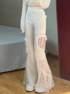 Lace Decor, Casual Trousers, Pants Women, Style Chic, Kawaii Fashion, Women Lace, Y2k Fashion, Wide Leg Trousers, Flare Pants