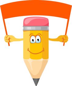 a pencil with a smiling face holding up a red flag and pointing to the side