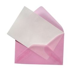 two pink envelopes with white paper sticking out of them