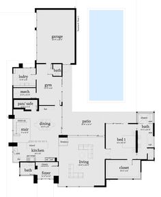 the floor plan for this modern house with an indoor swimming pool and large living areas