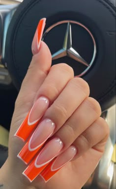 Neon Orange Nails, Muster Tattoos, Drip Nails, Long Acrylic Nails Coffin, Acrylic Nails Coffin Short, Pink Acrylic Nails, Neon Nails, Beach Nails, Orange Nails