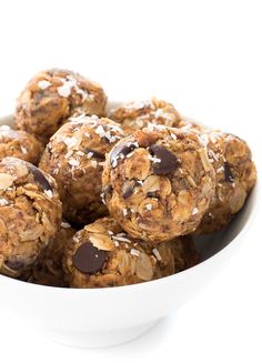 a white bowl filled with chocolate chip energy bites